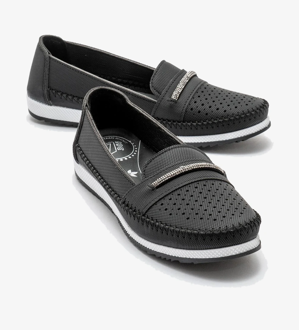 Kadın Taşlı Günlük Babet SİYAH KOT