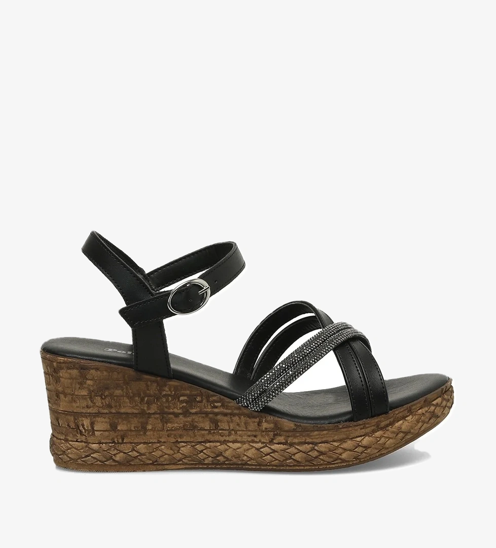 323155.Z 4FX Siyah Kadın Dolgu Topuk Sandalet - Görsel 1