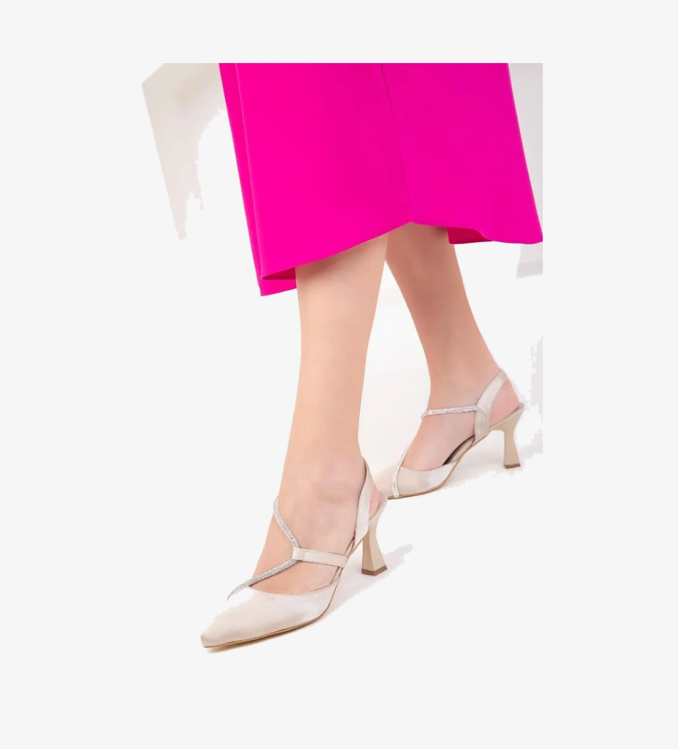 Feles Şerit Taş Biyeli Topuklu Kadın Abiye Ayakkabı model görseli