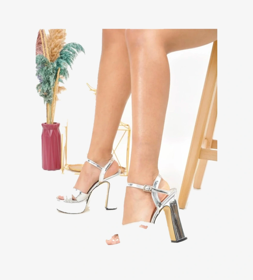 Çapraz 13 cm Yüksek Platform Topuklu Taşlı Kadın Abiye Ayakkabı