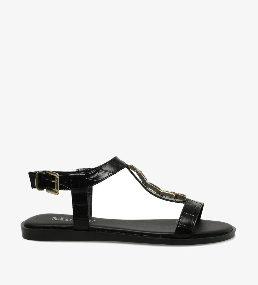 DS24013 4FX Siyah Kadın Düz Sandalet - Görsel 1