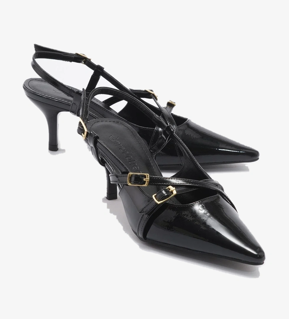 Kadın Sivri Burun Topuklu Ayakkabı SİYAH RUGAN