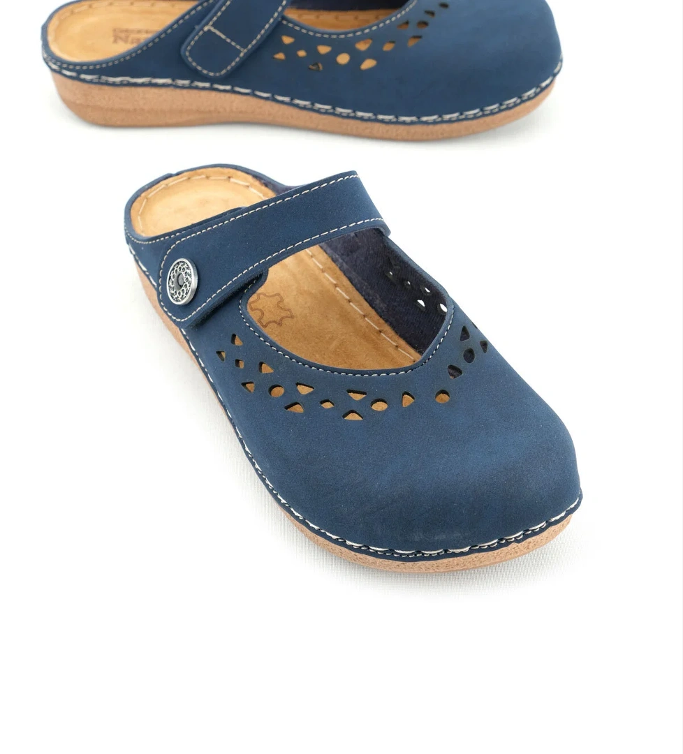 Yazlık Kadın İç Tabanı Hakiki Deri Cırt Cırtlı Terlik - Görsel 1