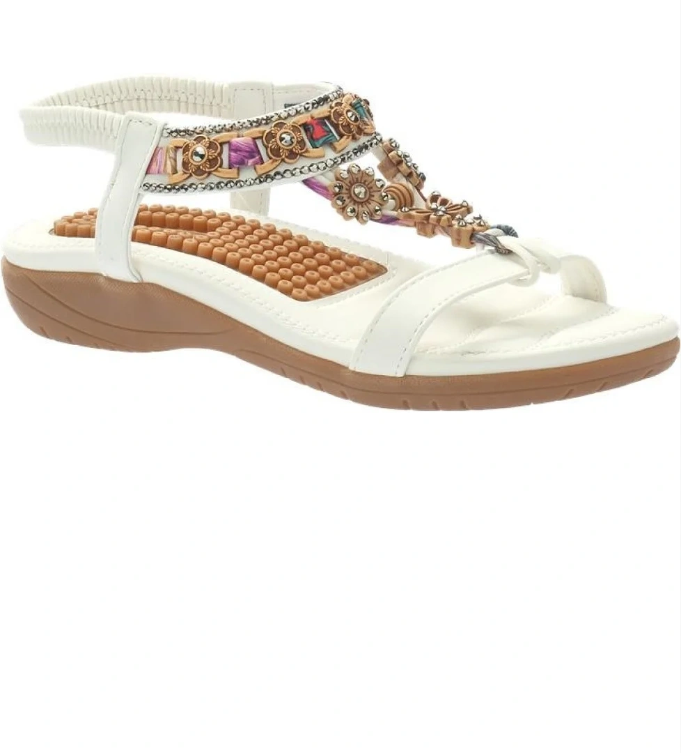 Kadın Boncuklu Aksesuarlı Rahat Yumuşak Taban Sandalet 9639