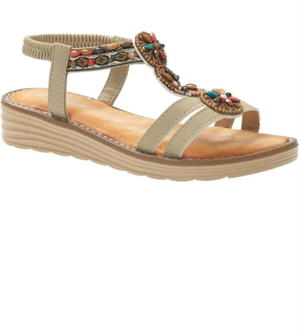 Kadın Boncuklu Aksesuarlı Rahat Yumuşak Taban Sandalet 9634