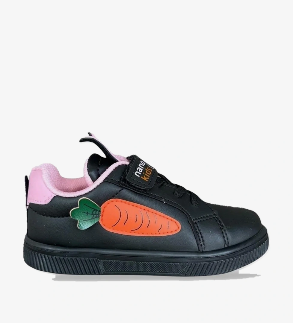 Tavşanlı Bağcıklı Cırtlı Çocuk Spor Ayakkabı SİYAH - PUDRA - Görsel 1