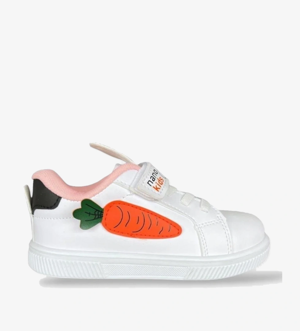 Tavşanlı Bağcıklı Cırtlı Çocuk Spor Ayakkabı BEYAZ - PUDRA