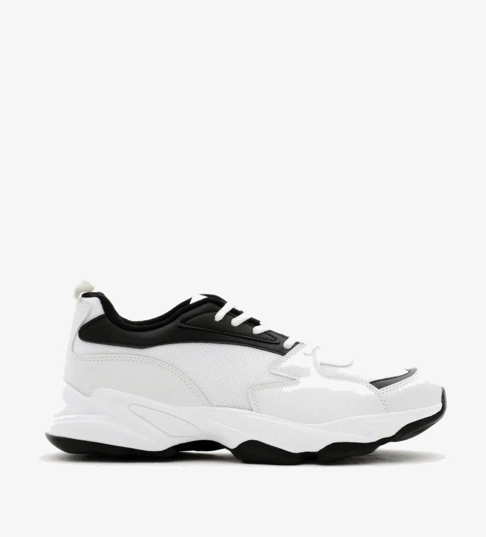 Unisex Beyaz Siyah File Rahat Kalıp Yüksek Poli Taban Bağcıklı Spor Ayakkabı