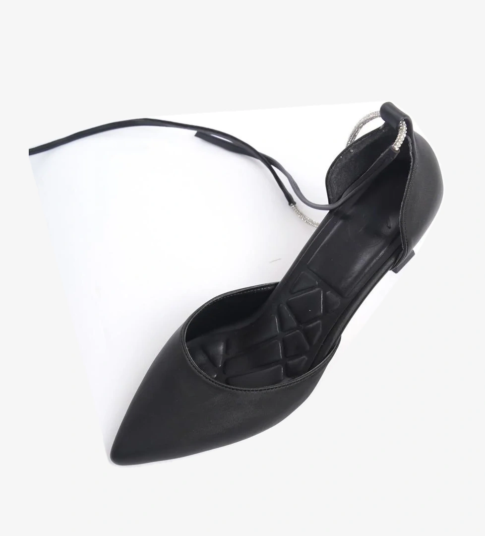 MiniGlossy Siyah Kısa Topuklu Stiletto Gümüş Taşlı Bağlamalı Abiye Ayakkabı