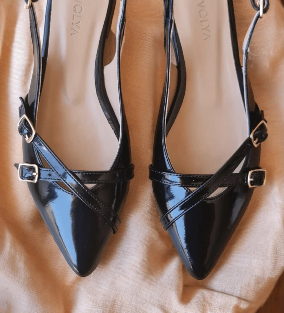 Pably Siyah Rugan ( 2 cm Topuklu ) Sivri Burun Ayakkabı