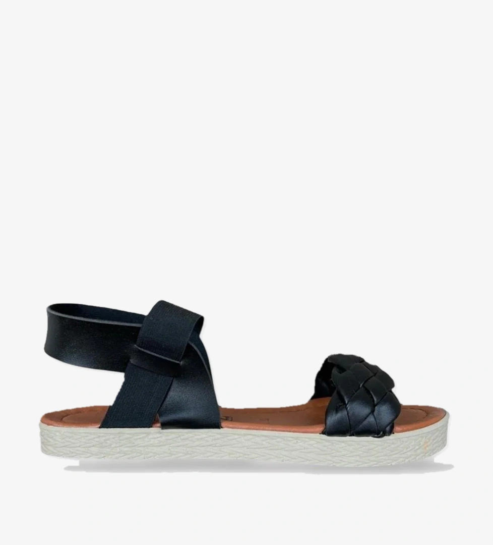 Liger Lastikli Örgülü Günlük Kadın Sandalet Beyaz Si̇yah model görseli