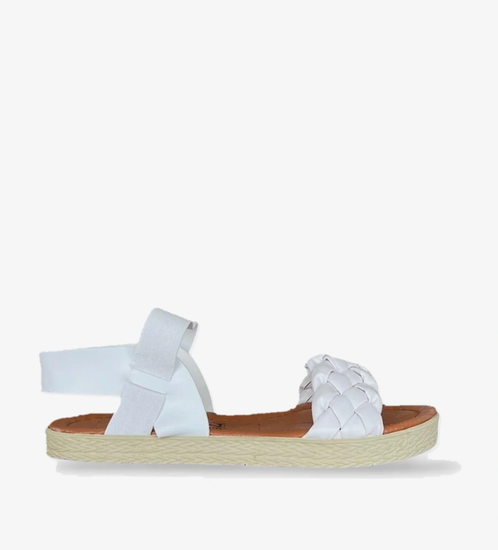 Lastikli Örgülü Günlük Kadın Sandalet BEYAZ