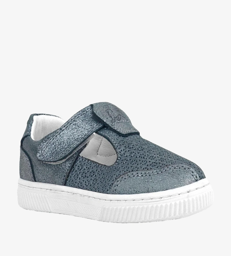 Bheem Hakiki Deri Gümüş Simli Cırtlı Bebek Sneaker Sandalet - Görsel 1