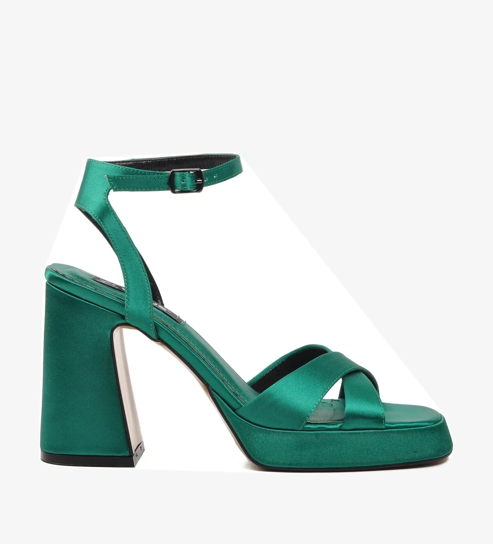23101322Y Yeşil Saten Kadın Abiye Ayakkabı - Görsel 1