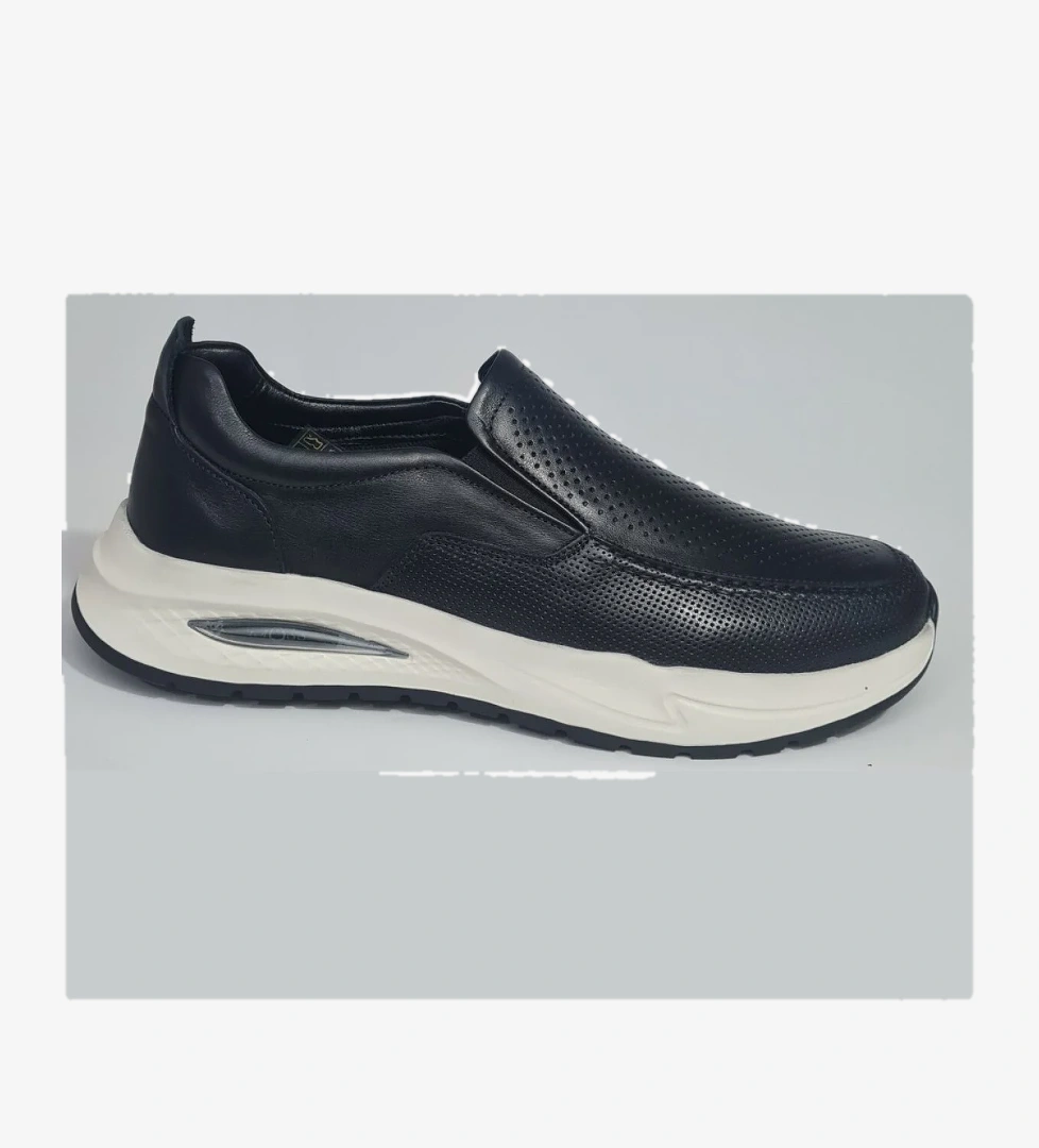 Bağsız Nokta Lazer Baskılı Kalın Taban Hakiki Deri Erkek Ayakkabı 19492 - Görsel 1