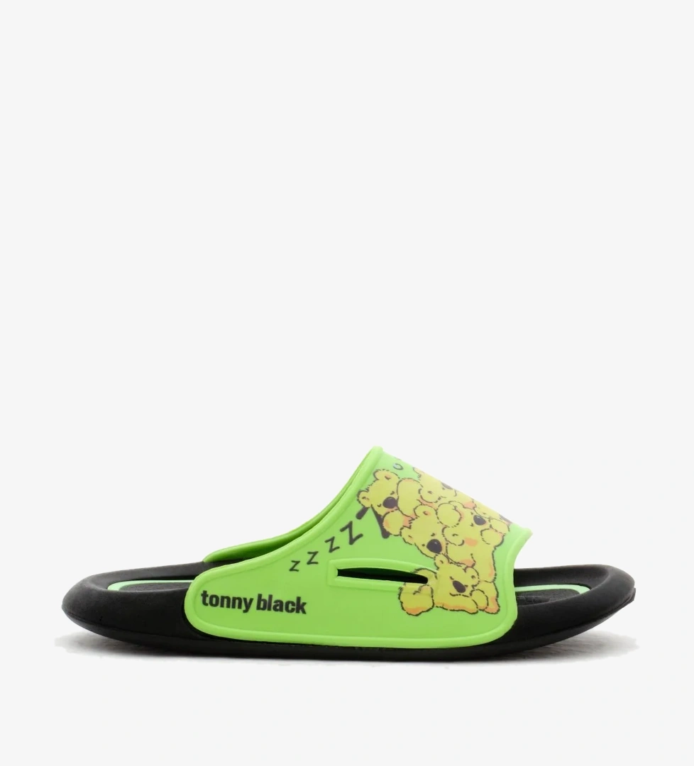 Çocuk Unisex Yeşil Poli Taban Ayıcık Desenli Terlik