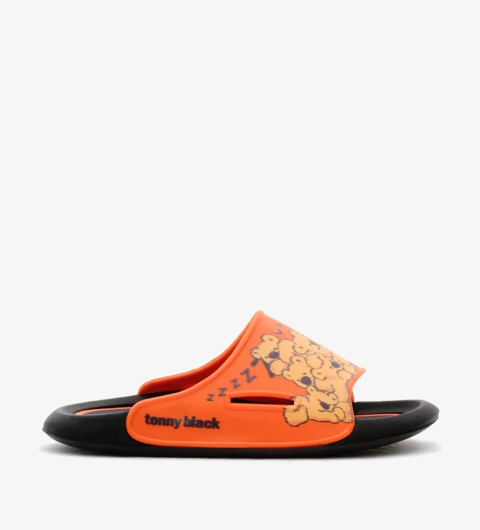 Çocuk Unisex Oranj Poli Taban Ayıcık Desenli Terlik