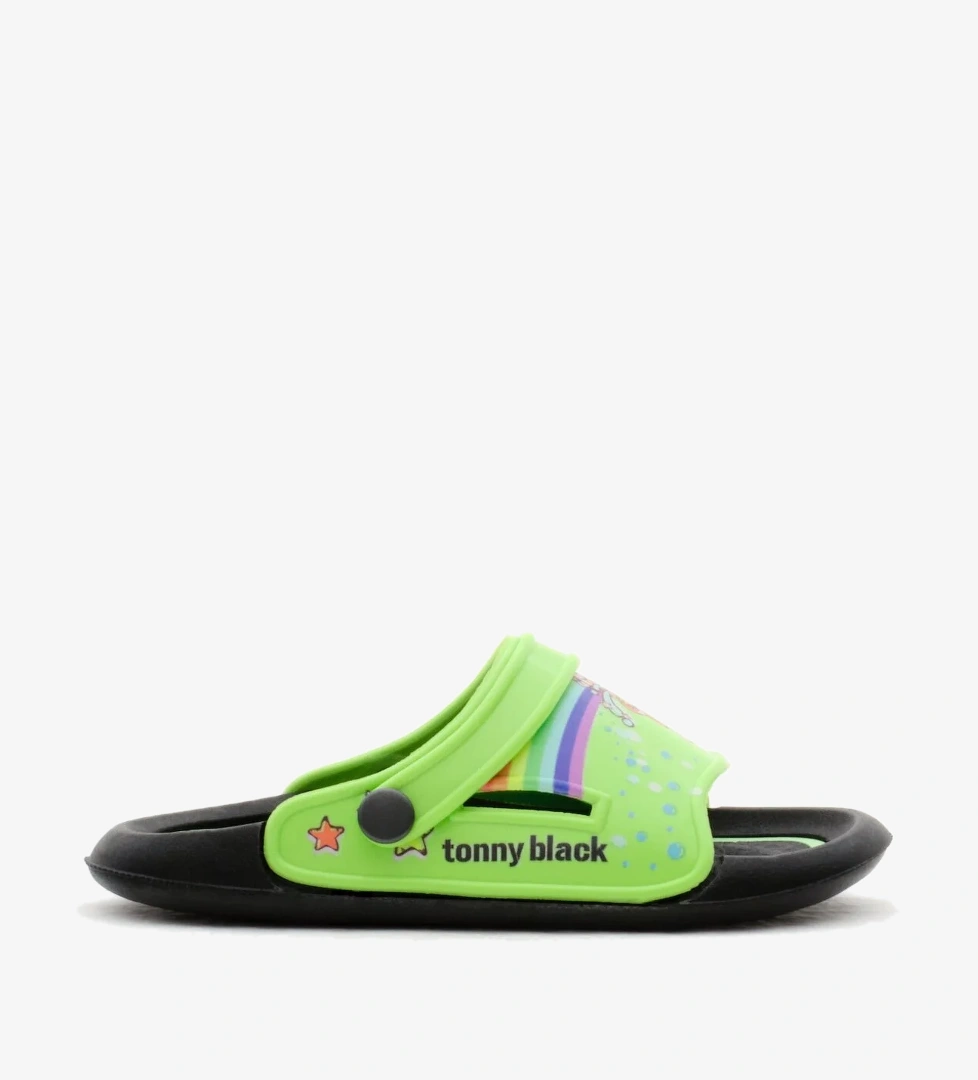 Kız Çocuk Yeşil Poli Taban Gökkuşağı Desenli Terlik