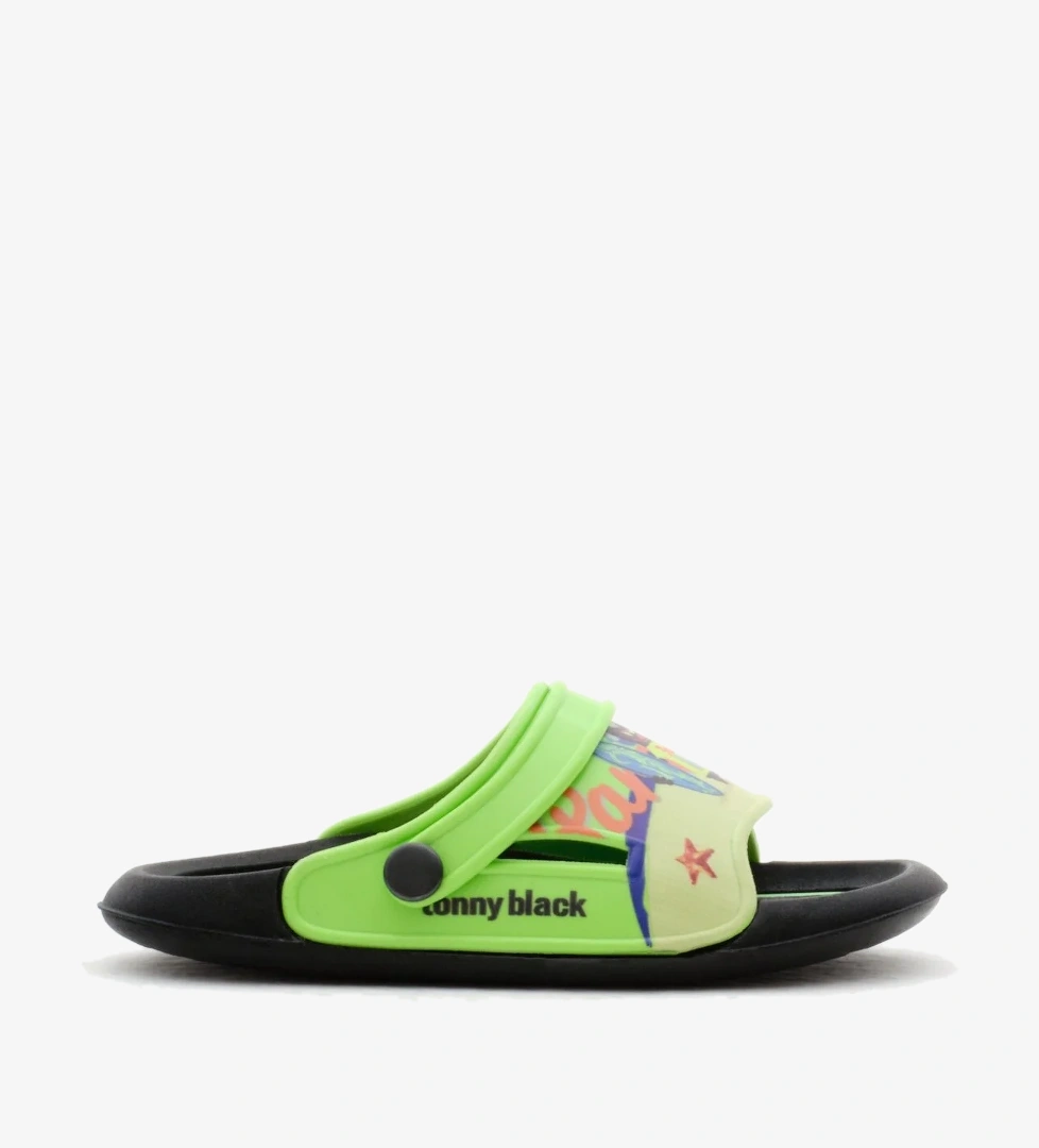 Erkek Çocuk Yeşil Poli Taban Tropical Desenli Terlik