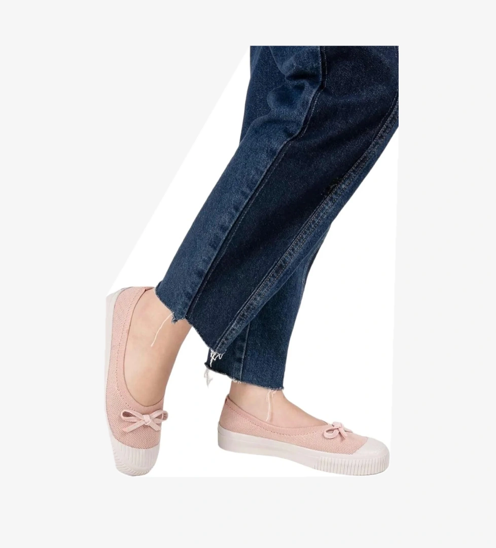 Fiyonklu Triko Kadın Babet Ayakkabı PUDRA