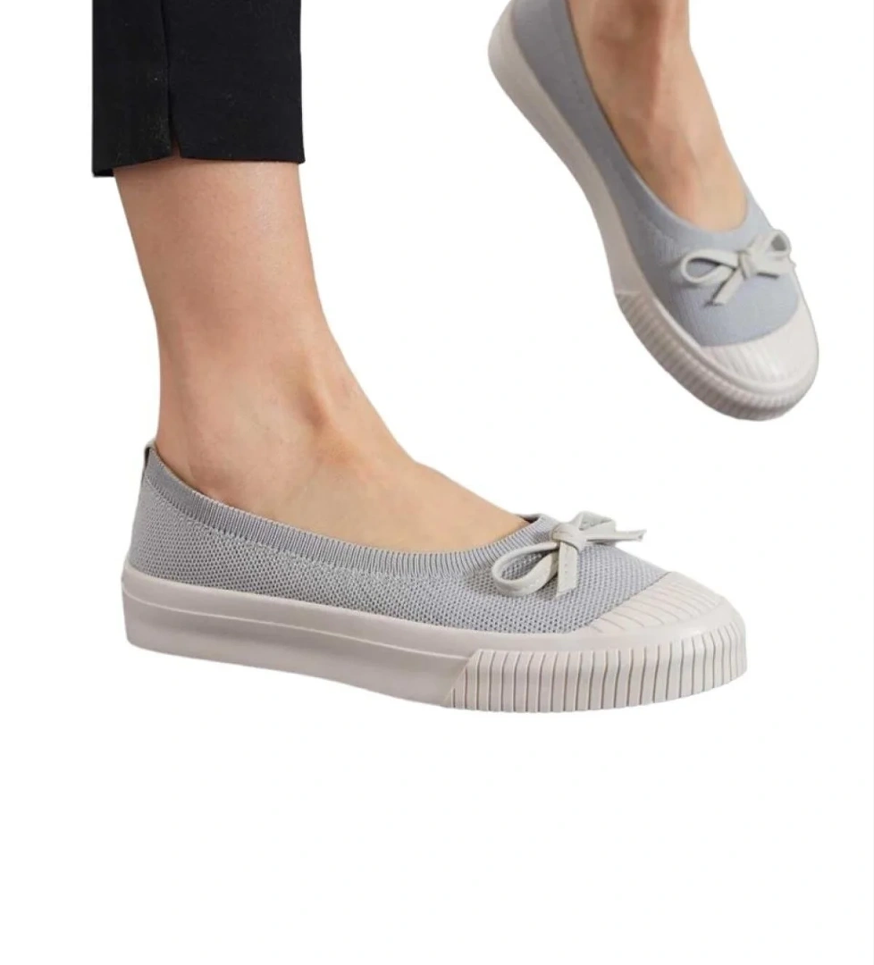 Liger Fiyonklu Triko Kadın Babet Ayakkabı Pudra Gri̇ model görseli