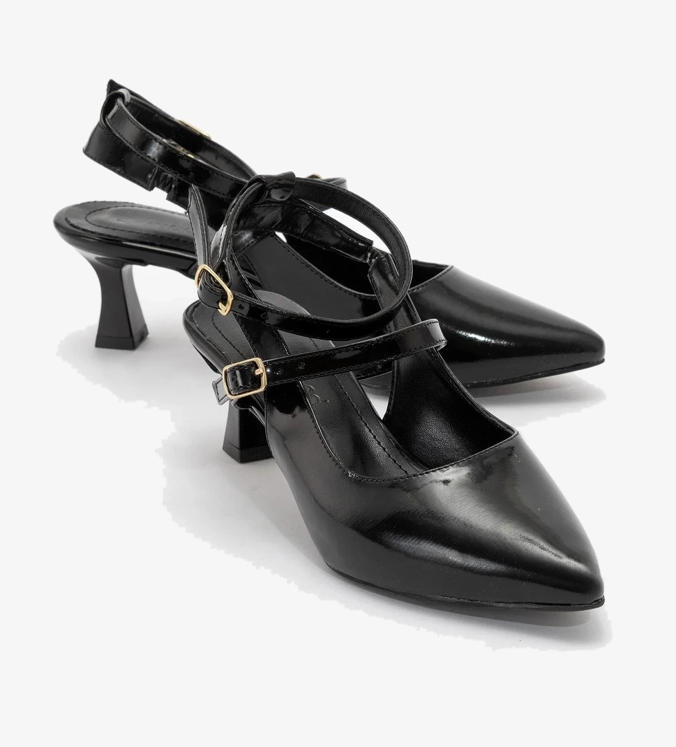 Çift Tokalı Kadın Topuklu Sandalet SİYAH RUGAN - Görsel 1