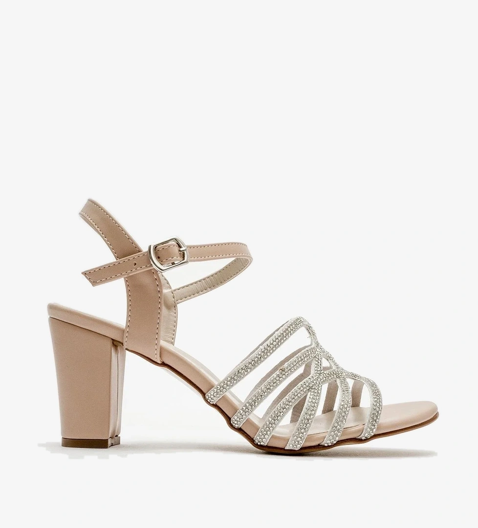 Kadın Taşlı Topuklu Sandalet TEN CİLT - Görsel 1