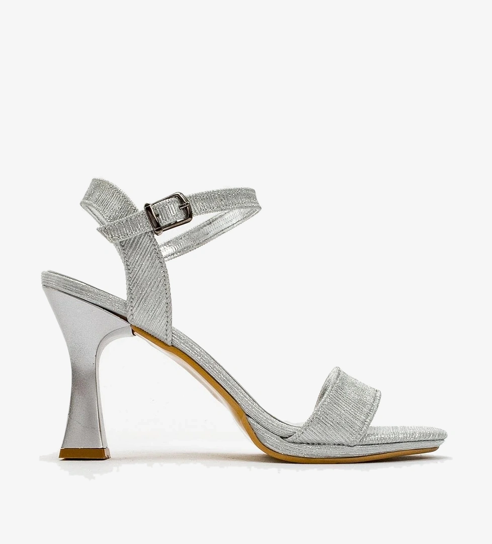 Kadın Simli Topuklu Sandalet GÜMÜŞ SİM