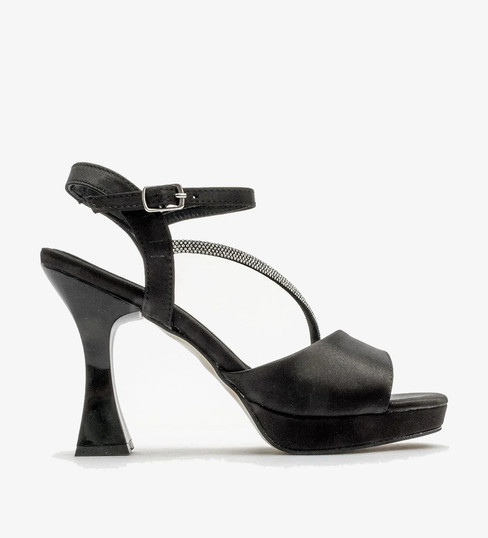 Kadın Taşlı Platform Topuklu Ayakkabı SİYAH SATEN