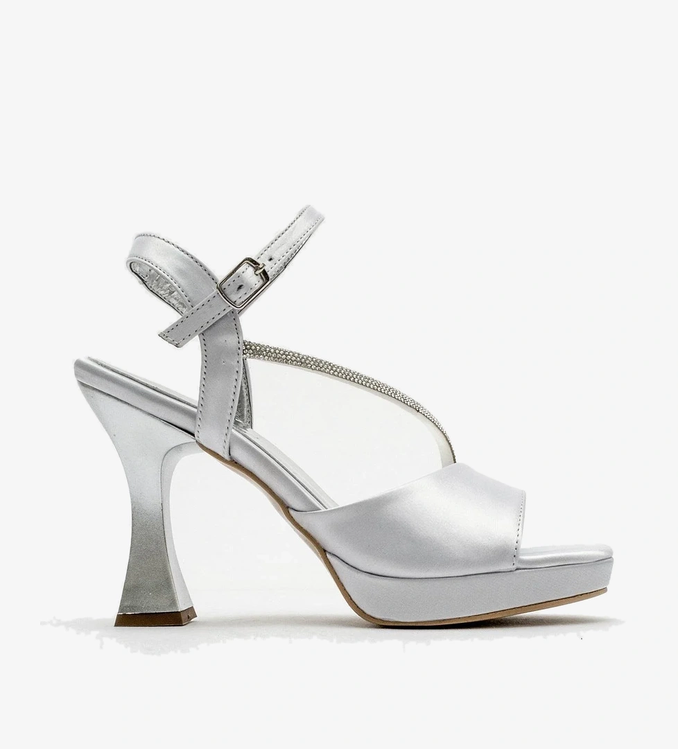 Kadın Taşlı Platform Topuklu Ayakkabı GÜMÜŞ SATEN