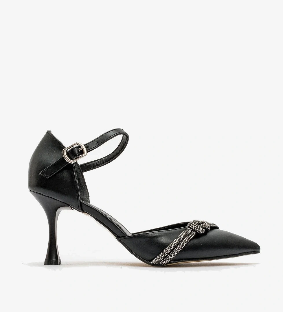 Kadın Taşlı Topuklu Ayakkabı SİYAH CİLT