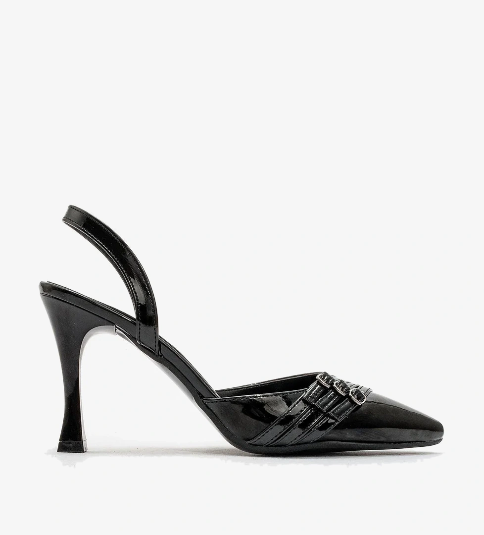 Kadın 3 Tokalı Topuklu Ayakkabı SİYAH RUGAN