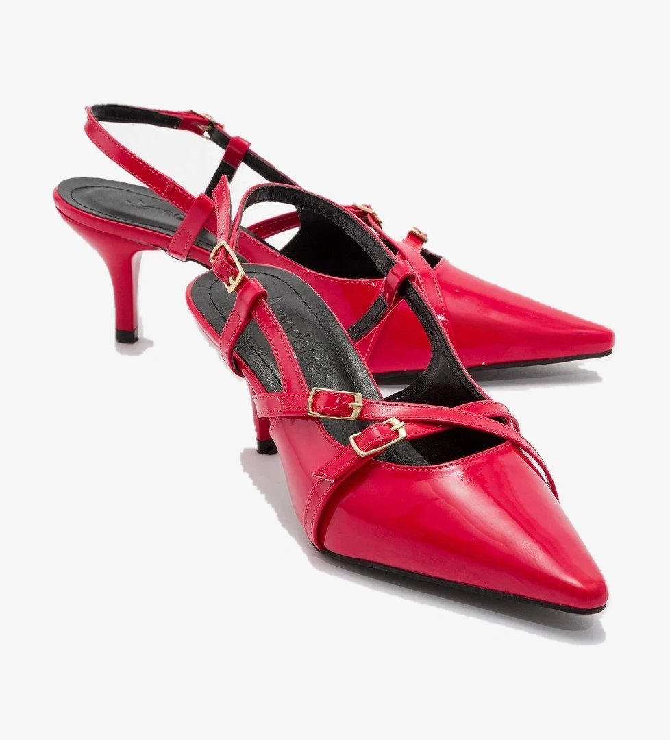 Kadın Sivri Burun Topuklu Ayakkabı KIRMIZI RUGAN
