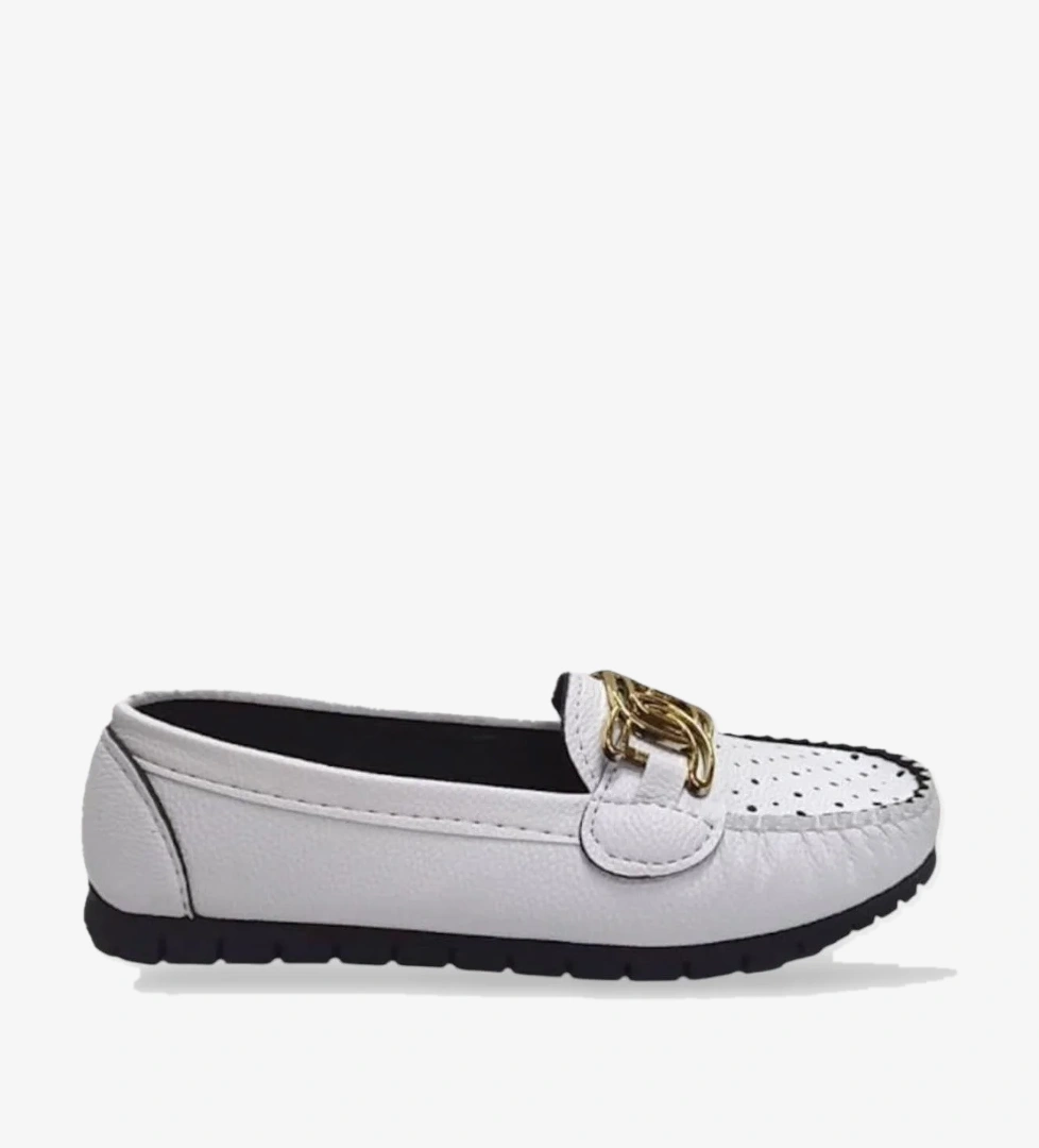 Liger Kadın Toka Detaylı Günlük Babet Ayakkabı Beyaz Taba model görseli