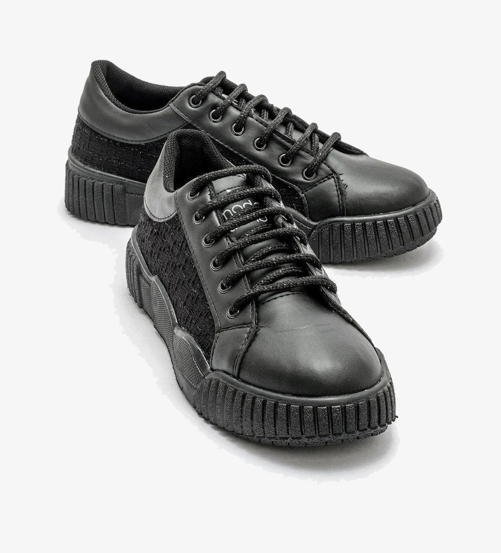 Ccway Kadın Keten Spor Ayakkabı Si̇yah Bej model görseli