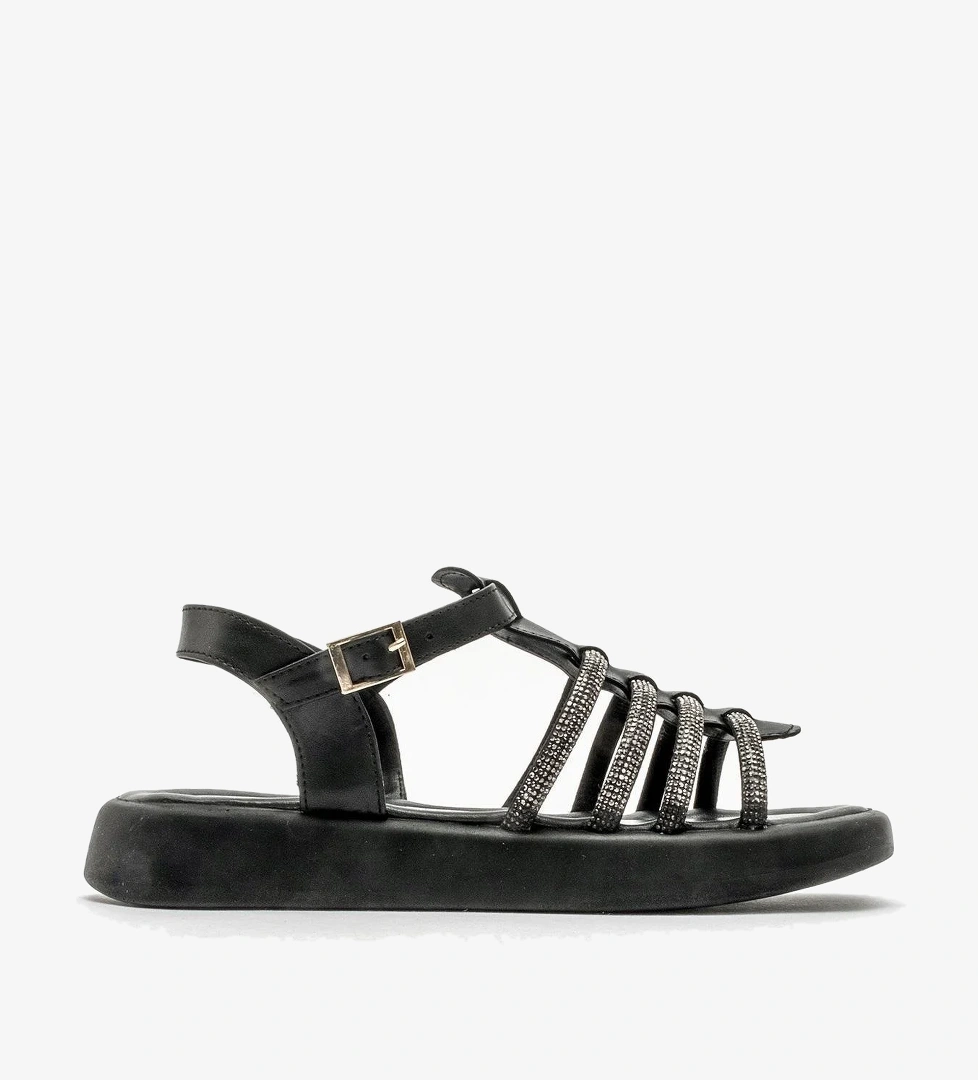 Ccway 2 Bantlı Taşlı Kadın Düz Terlik SİYAH model görseli