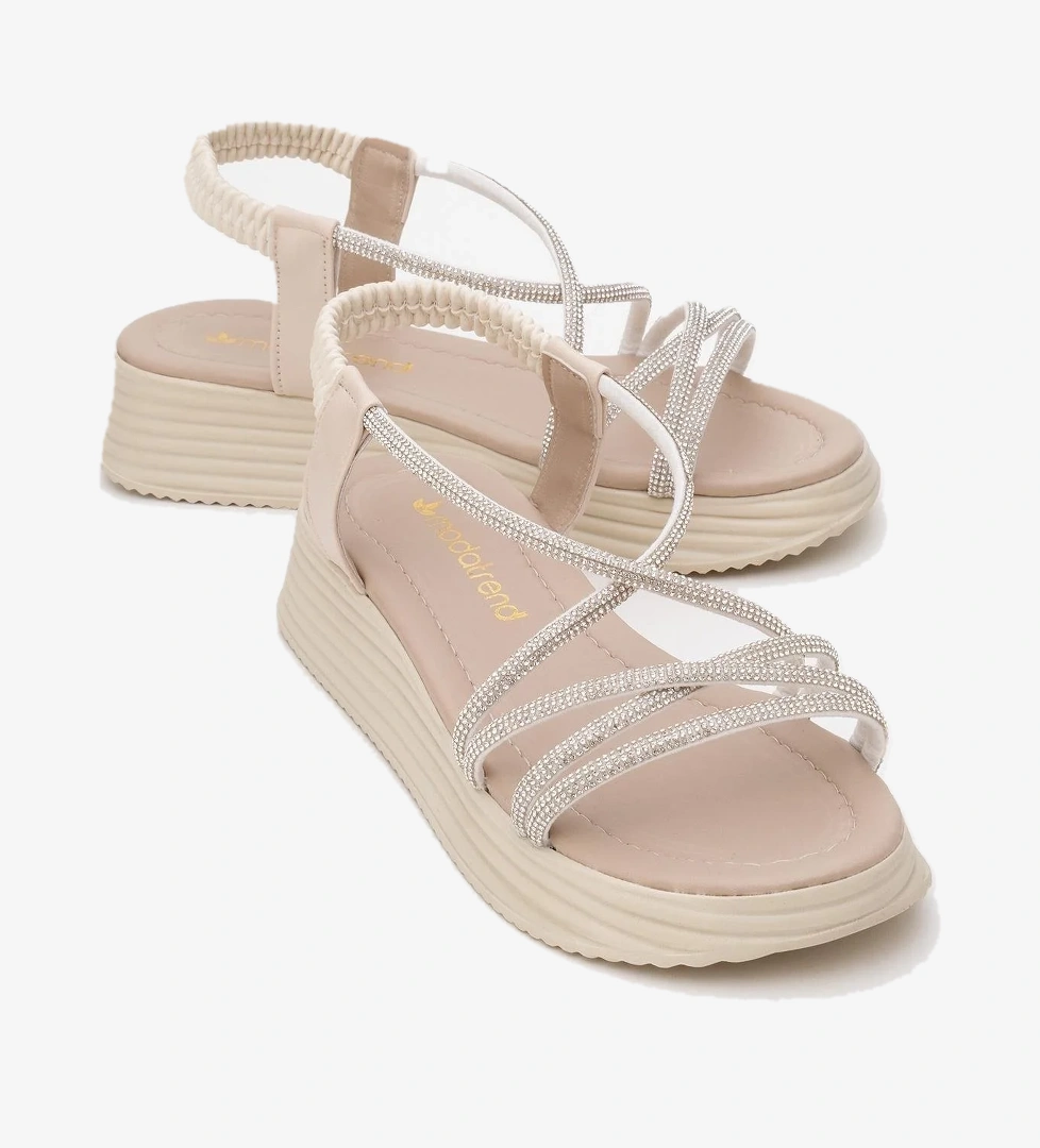 Kadın Çapraz Taşlı Sandalet BEJ