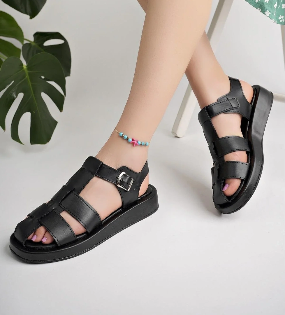 DOSSİ Garantili Dolgu Topuklu Bilekten Bağlamalı Tokalı Kadın Sandalet