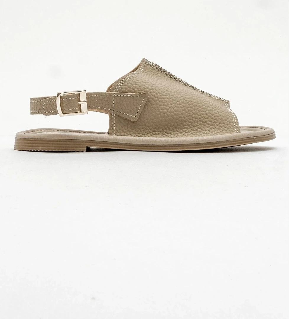 Kadın Geçmeli Düz Sandalet BEJ CİLT