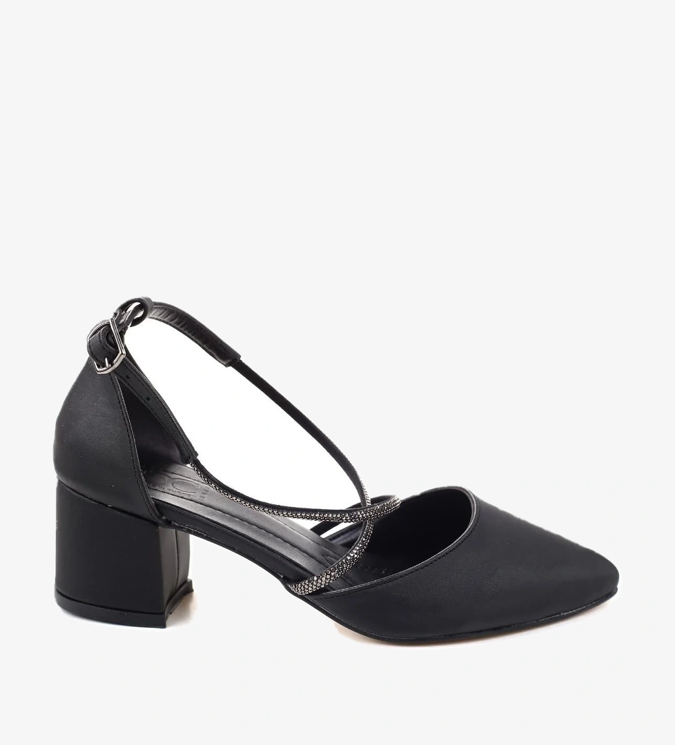 3909 Kadın Taş Detaylı 5,5 Cm Topuklu Saten Ayakkabı - Görsel 1