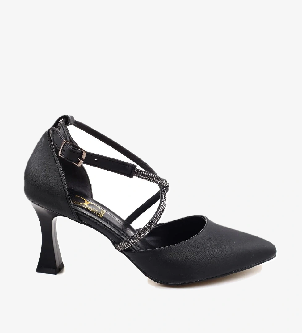 Ceylan 901 Kadın Saten Taş Detaylı 7,5 Cm Topuklu Ayakkabı model görseli