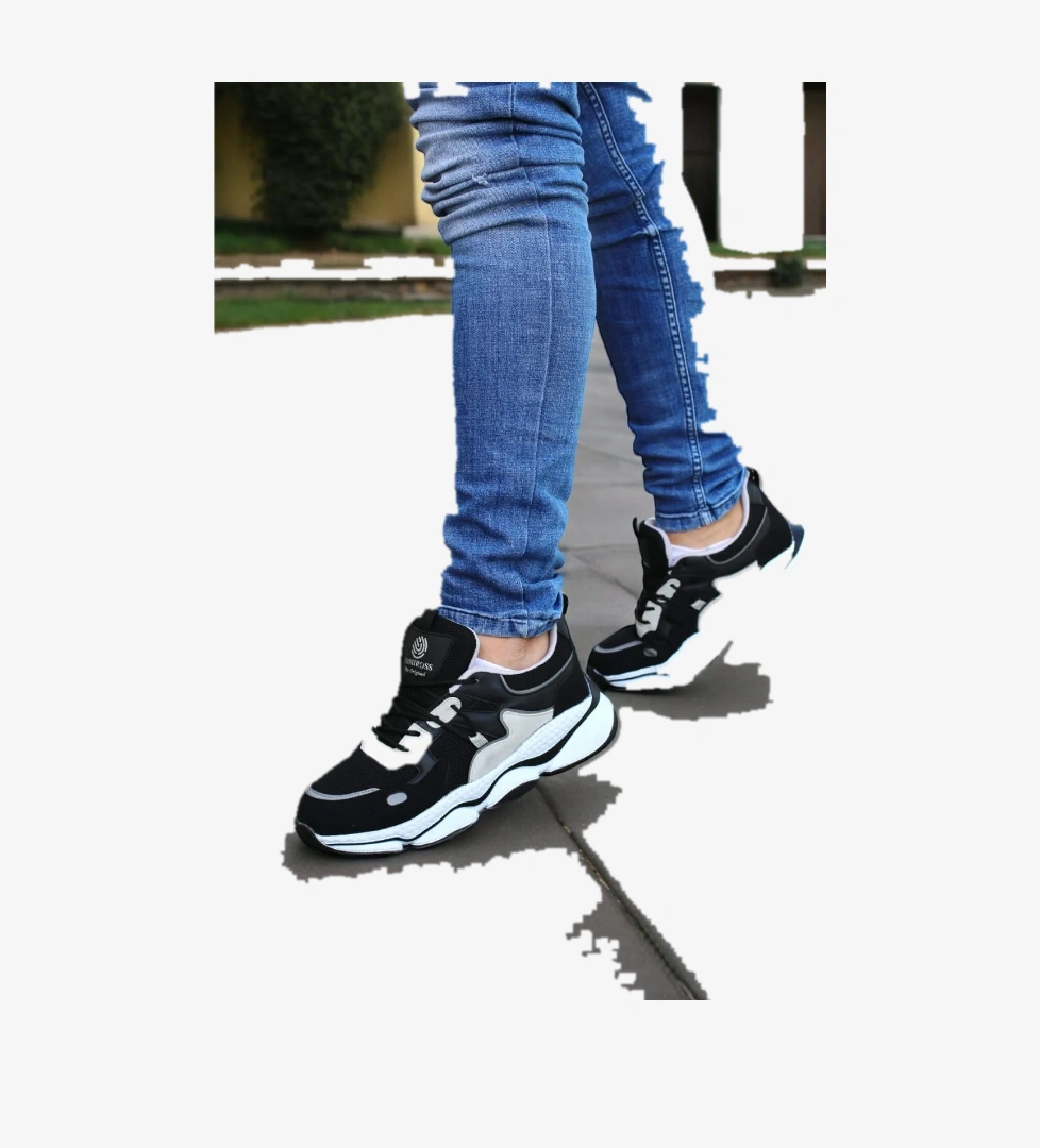 Runner Siyah Beyaz Ortopedik Günlük Garantili Yürüyüş Koşu Sneaker Spor Ayakkabı Runner-1987 - Görsel 1