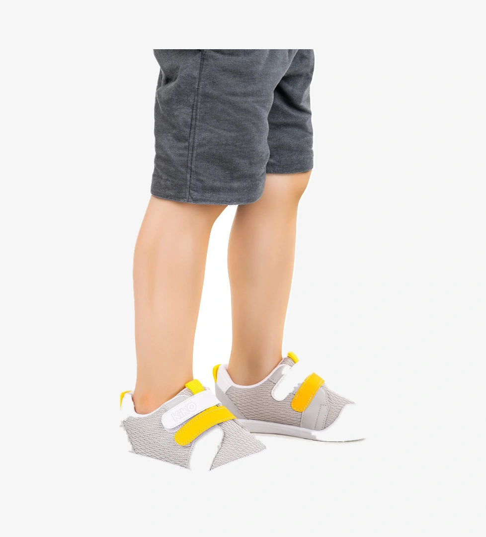 Textile İlk Adım Cırtlı Erkek Bebek Spor Ayakkabı Gri - Sarı