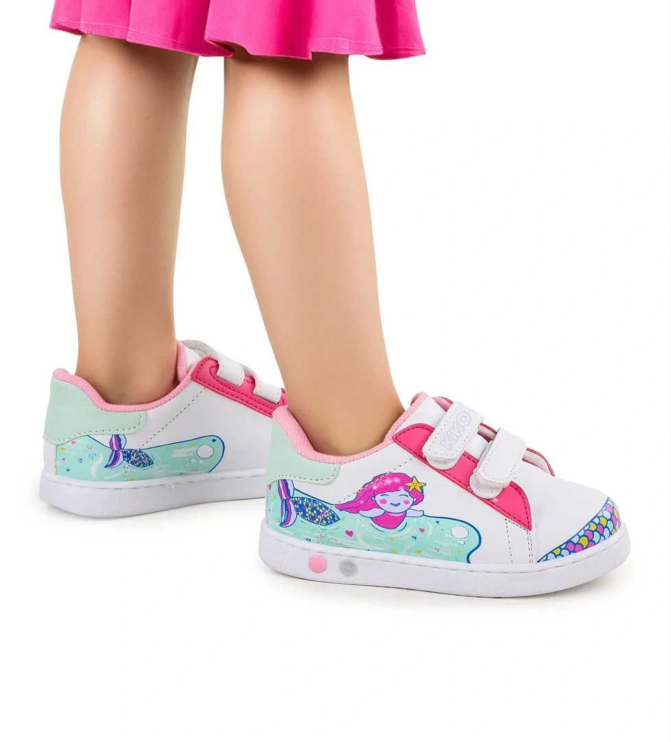 Kiko Kids Mermaid Cırtlı Işıklı Kız Bebek Spor Ayakkabı Beyaz