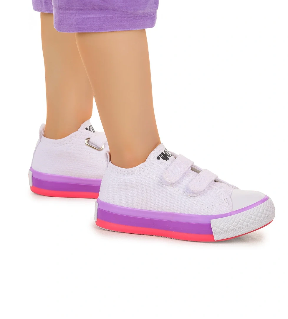 Linen Cırtlı Kız Bebek Keten Spor Ayakkabı Beyaz - Pembe