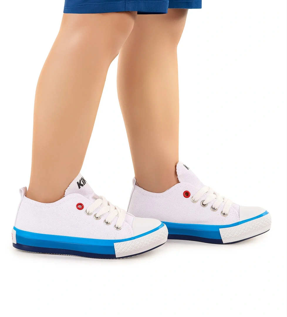 Tinna Bağcıklı Erkek Çocuk Keten Spor Ayakkabı Beyaz - Mavi