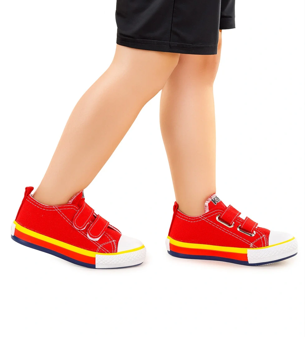 Linen Cırtlı Erkek Çocuk Keten Spor Ayakkabı Kırmızı