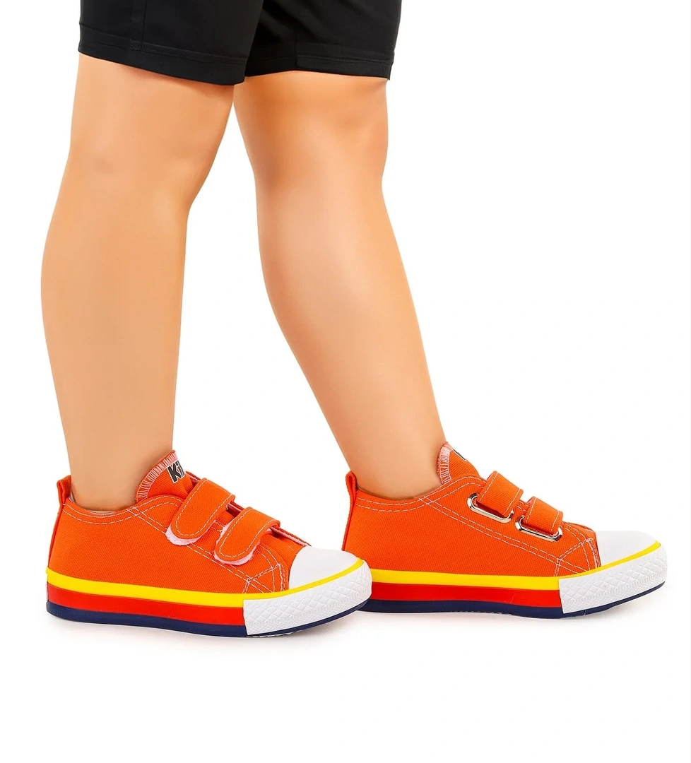 Linen Cırtlı Erkek Çocuk Keten Spor Ayakkabı Turuncu