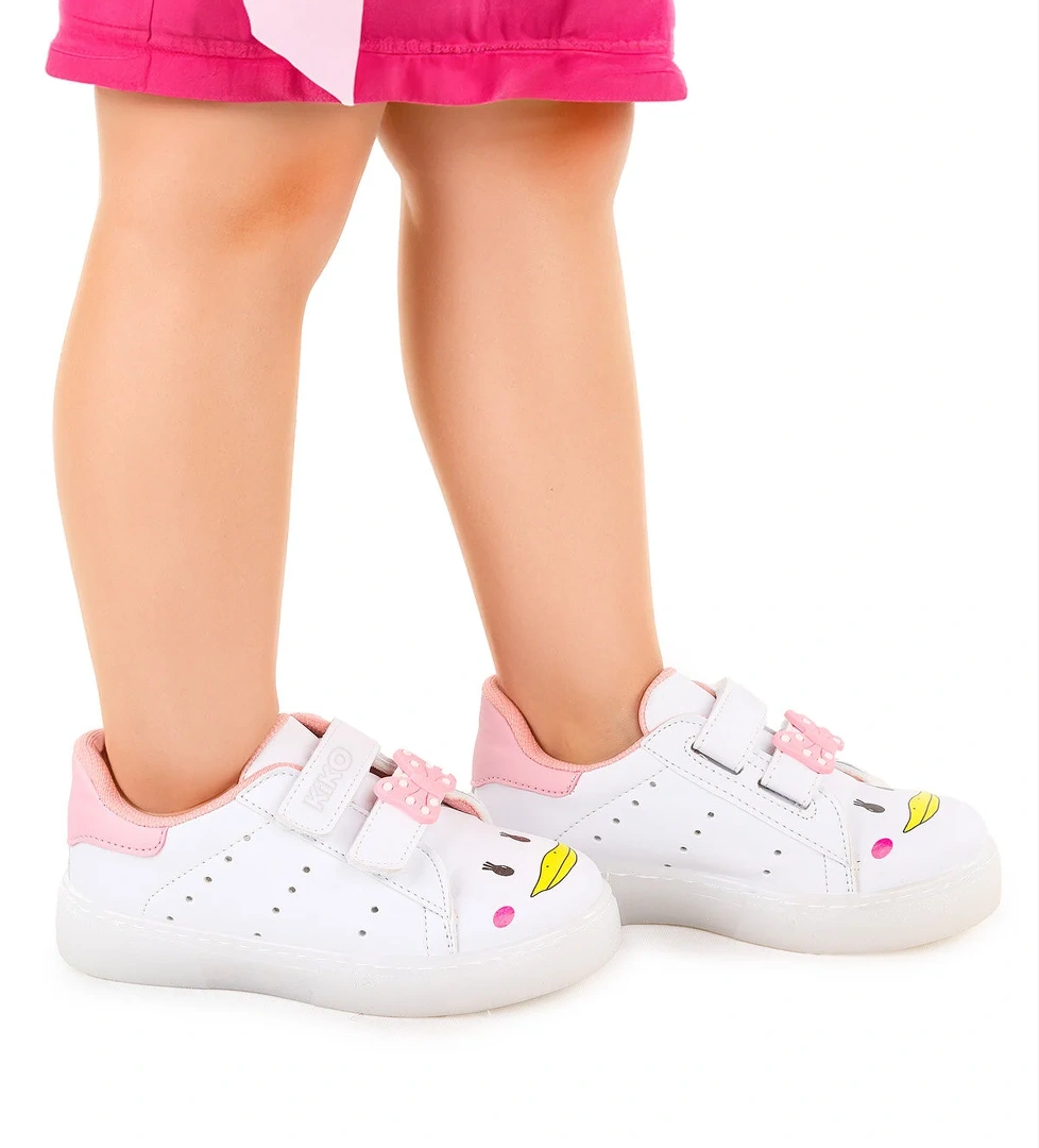 Bart Cırtlı Işıklı Kız Çocuk Spor Ayakkabı Beyaz