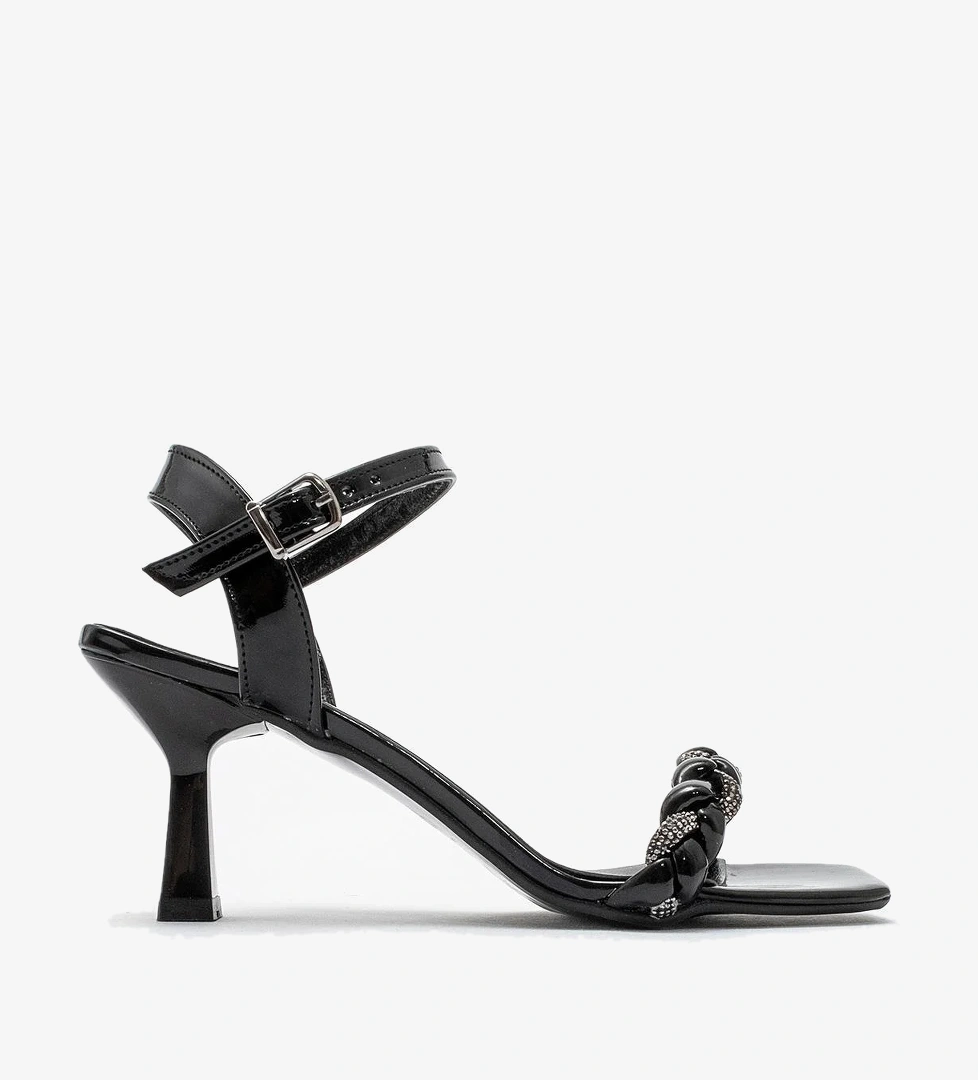 Ccway Kadın Taşlı Örgülü Topuklu Sandalet Si̇yah Ci̇lt model görseli